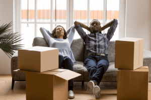 couple relaxing during move